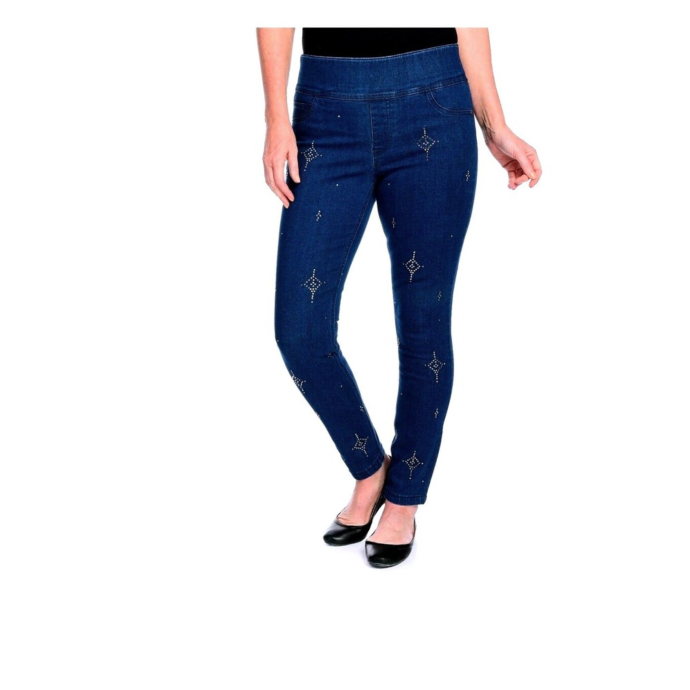NWT One World Flexi-Fit‎ Womens Denim Pullon Embellished Skinny Jeans Blue XS #1